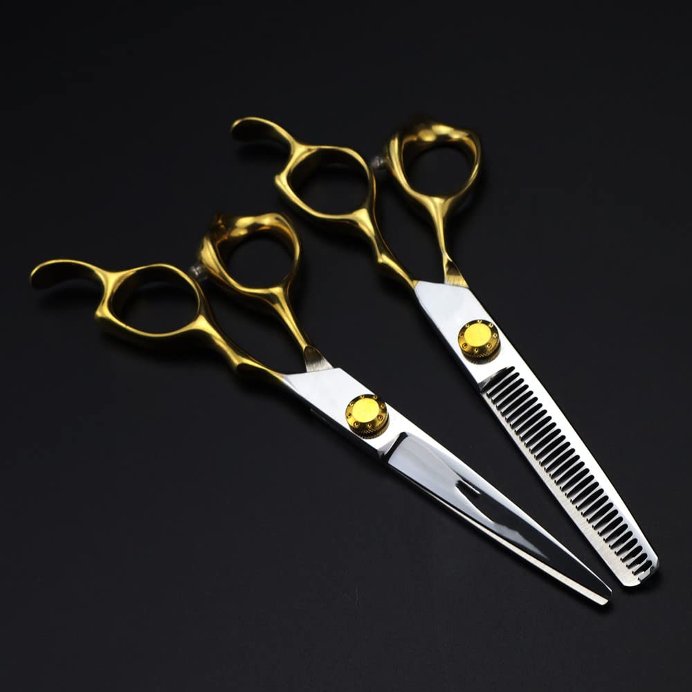 Gzslkscd Set Hair Cutting Scissors, 6Inch Professional 440C Steel Gold Scissor Hair Scissors Cutting Barber Haircut Thinning Shears Hairdressing Scissors (Color : ) ( B)