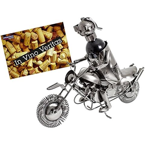 BRUBAKER Wine Bottle Holder Motorcyclists Metal Sculpture Gift Cover