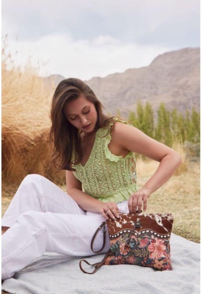 Myra Bag Floral Purses for Women - Cow Hide Bag, Genuine Leather and Canvas Floral Purse, Cowhide Flower Handbags for Women - Image 2