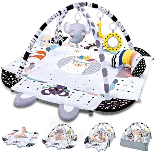 Baby Gym Play Mat 8-in-1 Tummy Time Mat & Activity Gym Washable Ball Pit Infant Play Mat with Detachable Toys for Sensory Exploration and Motor Skill Development