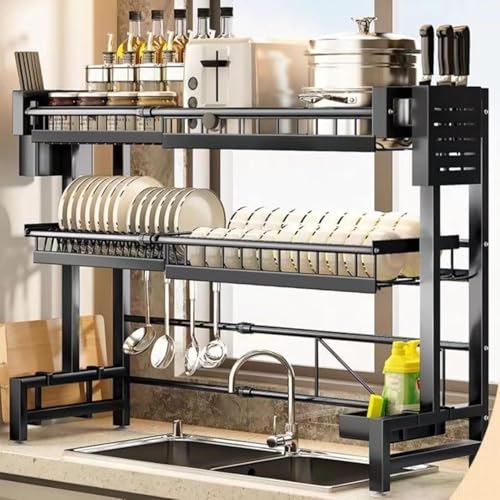 Liwankaqi 2 Tier Over Sink Drying Rack Adjustable 62-100cm Rustproof