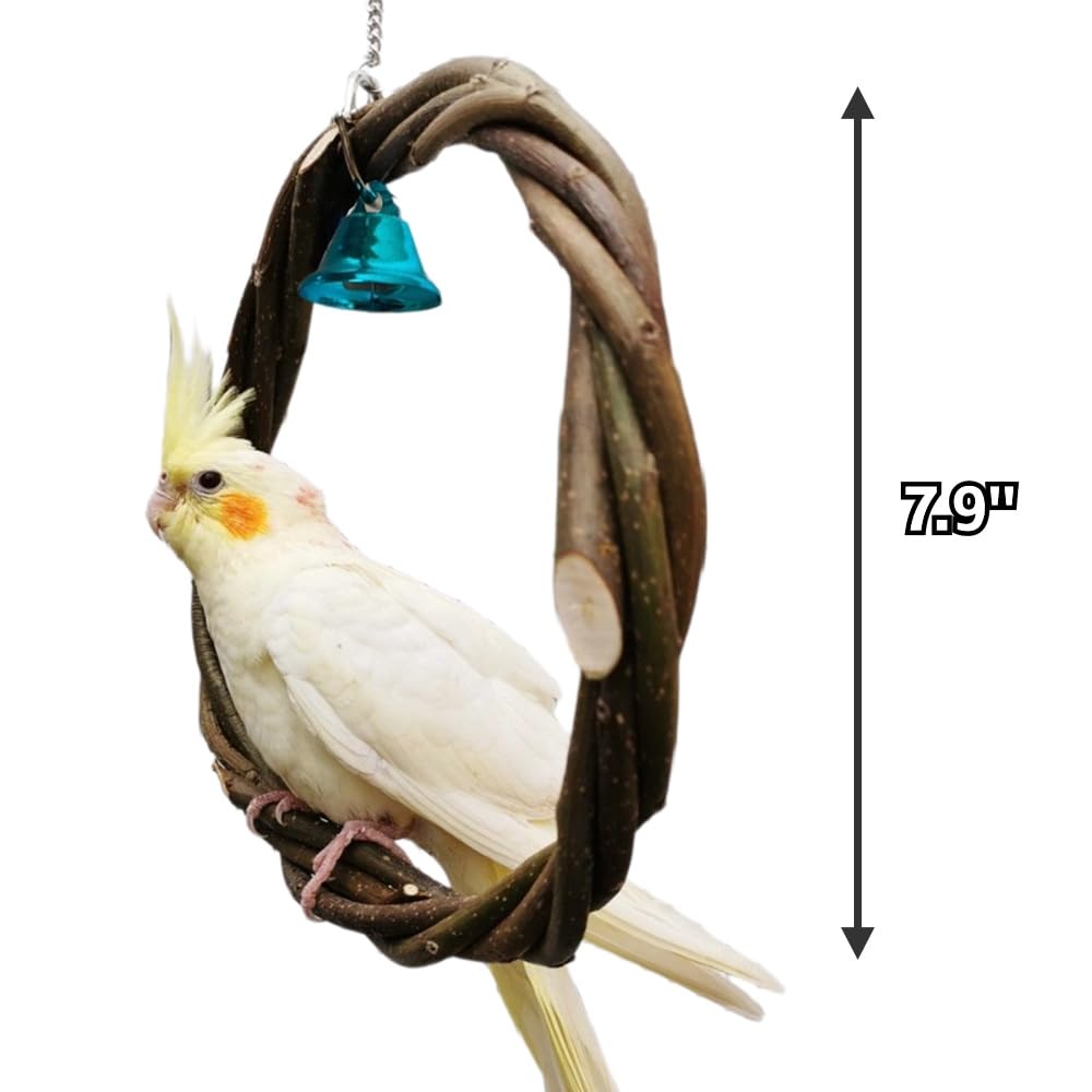 Parrot Swing Circle Wooden Stable Bird Swing Stand Bird Perches Hanging Chewing Toy for Parrots Bird Playground Cage Accessories Climbing Rope Net Ladders for Foraging Toys Parrot Supplies