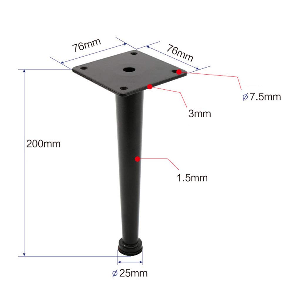 Furniture legs Mobiliario Moderno Minimalista Negro Patas x4, otomano sofá Mesa de café pies de Metal, Protector de Fieltro, 20 cm de Altura