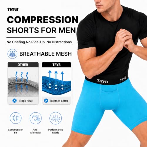 Image of TRYB Men's Compression Shorts & Pants | Sports Innerwear for Gym, Running & Training | Quick Dry, Breathable, 4-Way Stretch, Moisture Wicking, Anti-Chafing Muscle Support Athletic Wear with Pocket