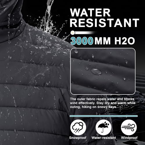 Image of Cotrasen Mens Puffer Jacket Sherpa Lined Water Resistant Hooded Full Zip Mid-Weight Warm Insulated Winter Coat