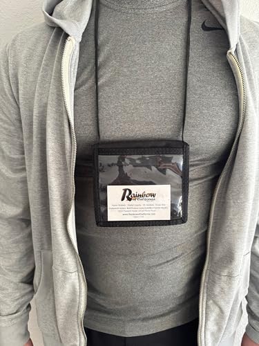 Bifold Neck ID Wallet – USA Made, Lightweight, Water-Resistant Travel Wallet with Adjustable Neckstrap, Zipper Pockets, and Clear Windows for Cards & IDs (Black)2