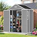 NicBex 6×5 Resin Outdoor Storage Shed with Floor & Window– All-Weather Lockable Small Tool Shed, Outdoor PP Plastic Garden Sheds & Outdoor Storage for Garden, Patio & Backyard – Light Gray