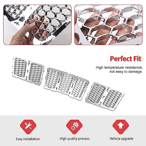 Image of 3PCS Honeycomb Grill Inserts Compatible with Jeep Grand Cherokee 2014-2016 (Chrome)