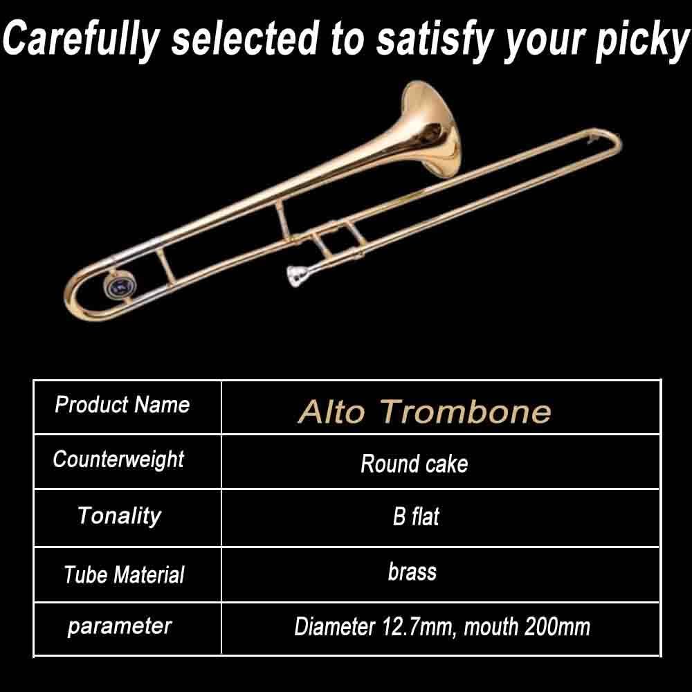Trombón tenor para estudiantes principiantes con boquilla y bolsa de transporte, ligero, agarre ergonómico para mayor comodidad, sonido auténtico, duradero para el aprendizaje