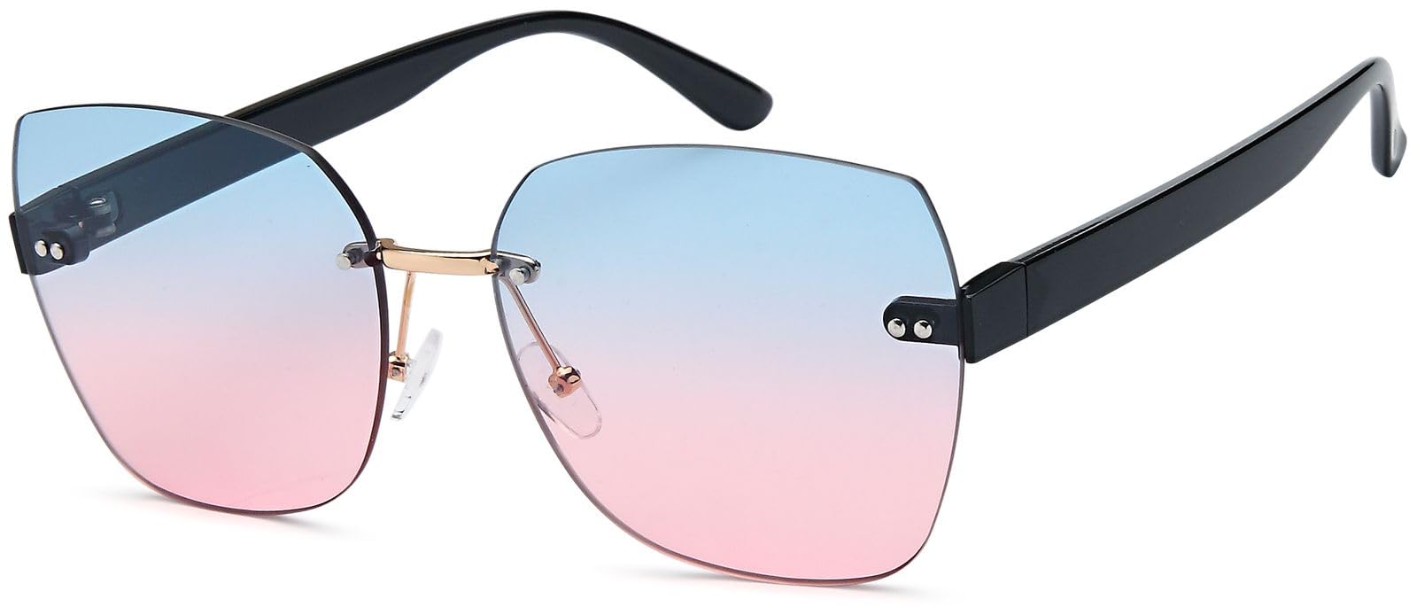 Stylebreaker Women's Frame Black / Glass Blue-Rose Gradient Sunglasses Frameless With Tinted Rectangular Polycarbonate Lenses, Plastic Temples 09020145, Colour:frame Black/Glass Blue-Rose Gradient