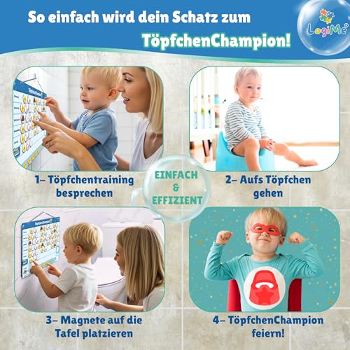 𝐋𝐨𝐠𝐢𝐌𝐞® Töpfchentraining inkl. 116 MAGNETE - Pipi und Kacka Belohnungssystem für Kinder - Kalender fürs Töpfchen Training - Toilettentraining magnetisch Klo - Toilettentrainer Toilette Kleinkind