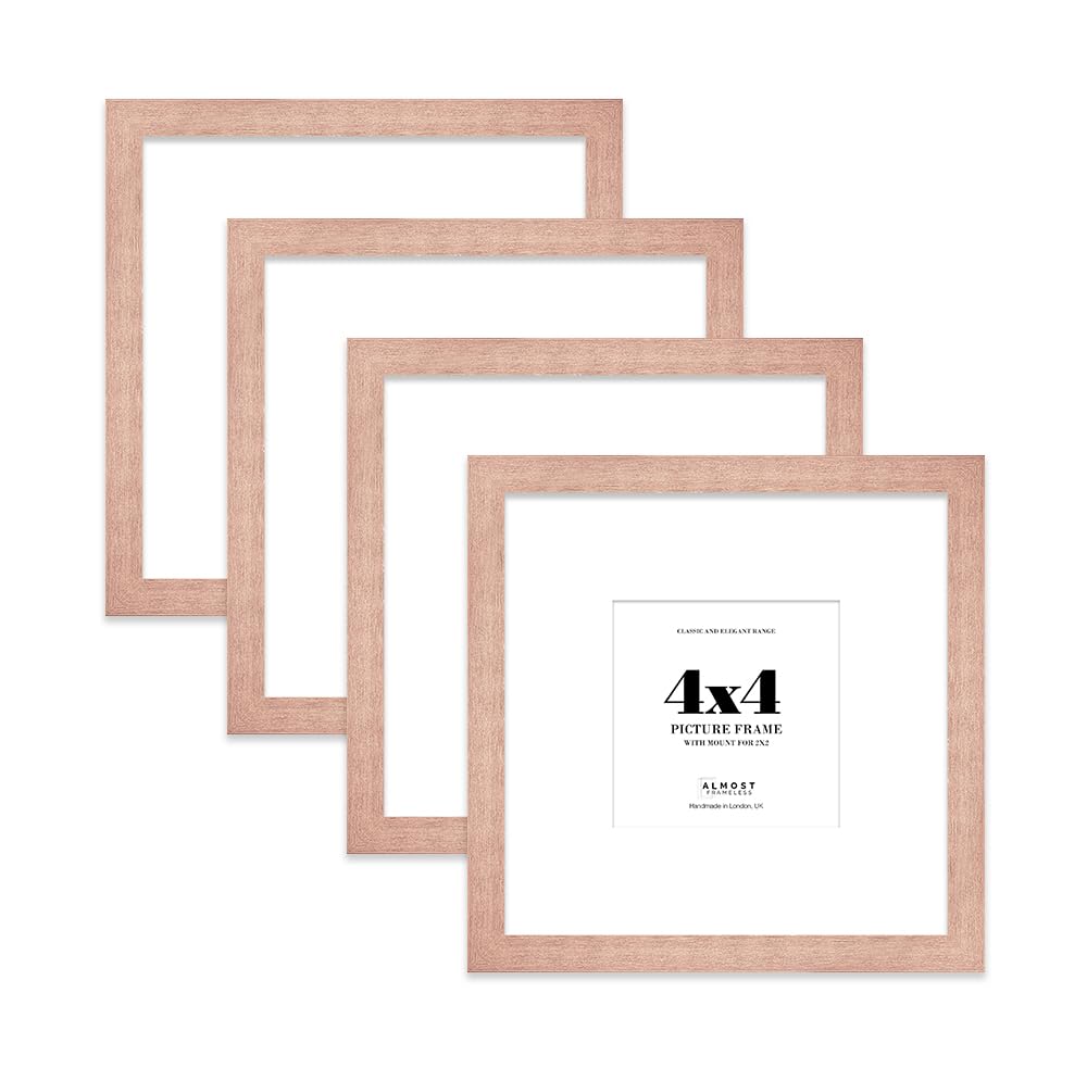 4x4 Bronze Picture Frame with Mount for 2x2 Photos, Prints - Modern Square Wall Frame, Set of 4