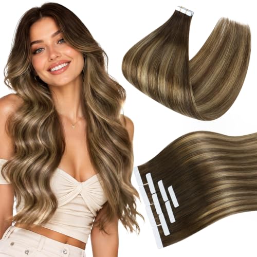 Ve Sunny Tape in Hair Extensions Human Hair Balayage Caramel Brown Blonde