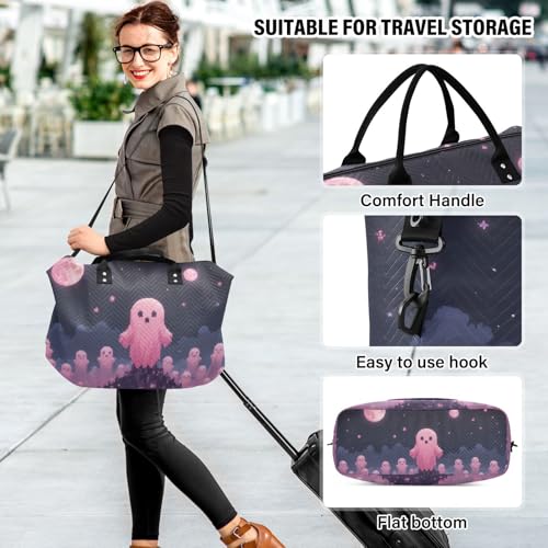 Duffel Bag Set for Travel Gym Sport, Weekender Bag Carry on Overnight Bags for Women Men-Halloween Moon Print4