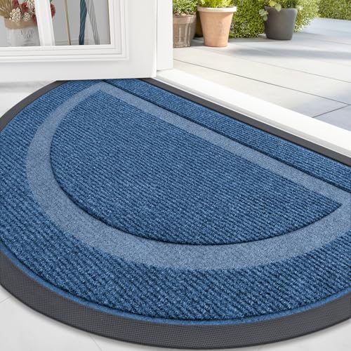 Image of OLANLY Half Circle Door Mat Indoor Outdoor Entrance Welcome, Waterproof All-Season, All-Weather Doormat, Sturdy Natural Rubber, Low Profile, Easy Clean Patio Porch Entryway Mat, 58x23, Light Blue