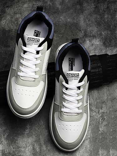 ASIAN Men's Thunder-03 White Casual Sneakers WHITE LGREY BLACK - Image 4