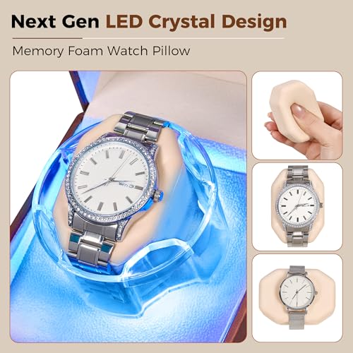 Image of ANWBROAD Watch Winder for Automatic Watches, Quiet Motor Flexible Watch Pillows, 4 Modes Automatic Watch Winder box, Rotating Watch Case with Battery or Type-C Adapter Brown UJWW006Z