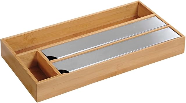 Kesper Dozownik Folii do Szuflady, Bambusowy/Stalowy, 42x19x5,4 cm