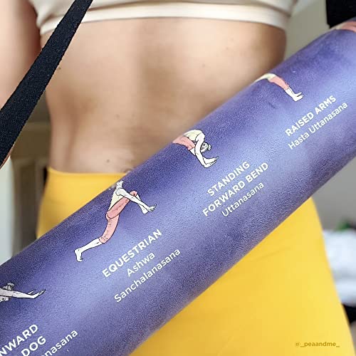 Workoutlabs Premium Yoga Sequence Mat With Strap – Suede Top & Non-Slip Rubber Bottom 5 Mm Instructional Yoga Mat With Poses & Yoga Sequences Printed, 24” × 68” Exercise Mat With Carrying Strap [Limited Edition Of 200 Mats] #TOP5
