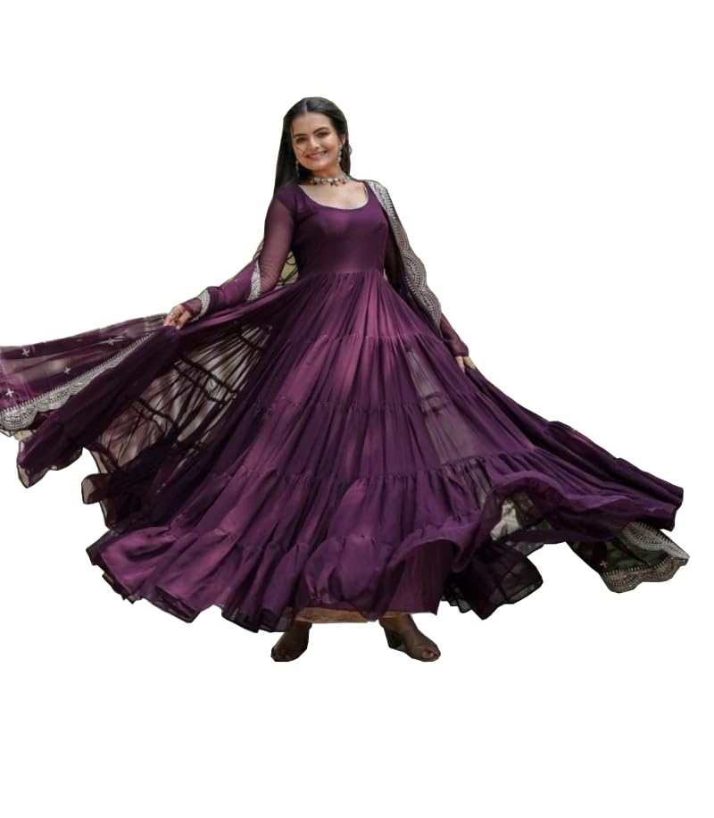 Image of Dresser Women's Embriodered Round Neck Flared Anarkali Kurta Set