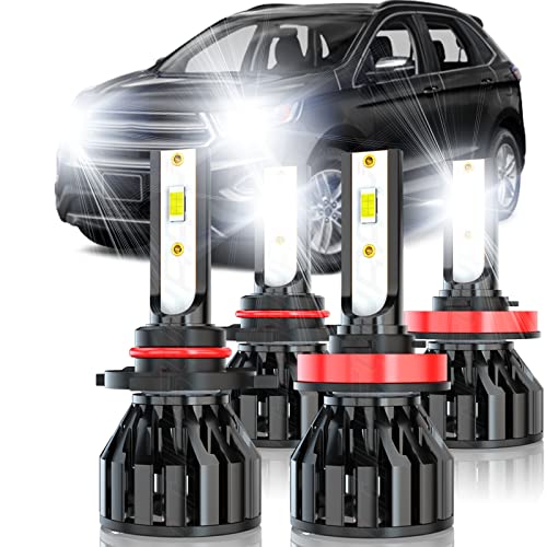 CHUSYYRAY Compatible with 2015 2016-2022 Ford Edge Escape EcoSport Expedition LED Headlight Bulbs, 9005/HB3 High Beam H11 Low Beam Bulbs, 100W 22000LM 6500K Super Bright, Plug N Play, Pack of 4