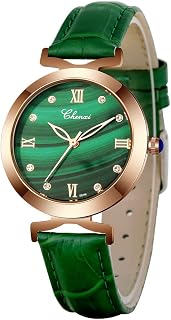 Stylish Women's Quartz Watch,Waterproof Women's Watch with Green Leather Strap,Roman Numerals Dial Watch for Mother's Day Gift, Green, Modern