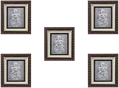 GoldGiftideas 999 Silver Ganesha Photo Frame for Pooja Room, Return Gift for Housewarming, Ganpati Photo Frame for Home Decor, Ganesha Frames for Gift (Pack of 5)