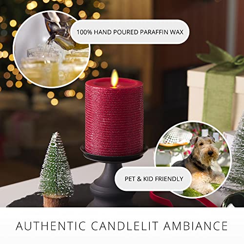 Image of Luminara Realistic Artificial Flame Horizontal Red Metallic Glitter Candle (3 x 4.5-inch) Moving Flame LED Battery Operated Lights - Unscented - Remote Sold Separately