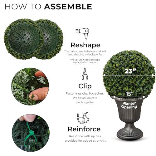 365 Curb Appeal 23" XL Topiary Balls (Estate Edition Boxwood, 2 Extra Large Luxury Faux Topiary Balls (4 Halves)) by 365 Curb Appeal - Used condition - Image 6
