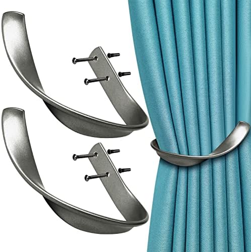 VIIVY VIYIV Curtain Holdbacks Hooks Holders for Drapes Wall Mounted, Decorative Aluminum Alloy Curtain Tiebacks Drapery Holdbacks with Screws for Window Décor Grey
