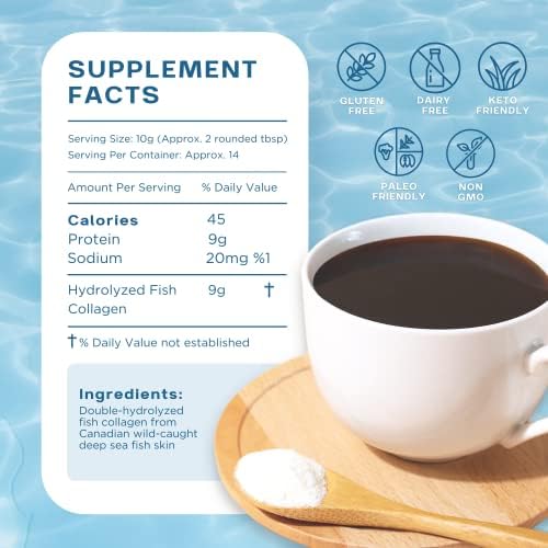 CORREXIKO Premium Marine Collagen Powder - Wild Caught Fish from Canada (Not Farmed), Protein Peptides for Skin, Hair, Nails, Joints & Bones & Digestive Health - Hydrolyzed (Unflavoured)