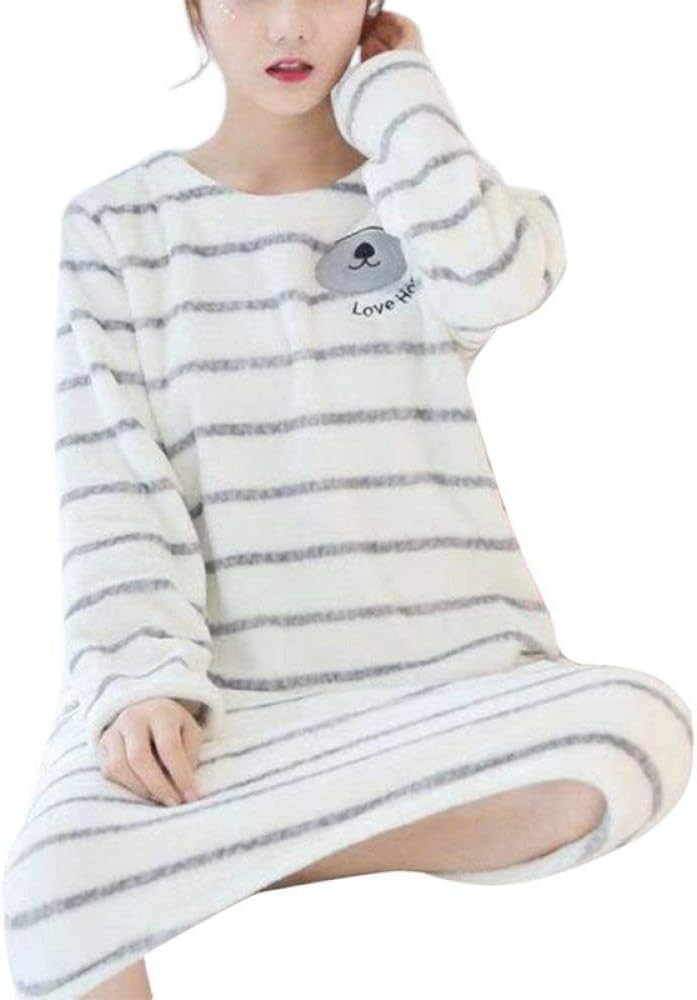 2020 Vestido De Noche De Franela De Invierno Camisón De Talla Grande para Mujer Camisón Cálido Suelto con Estampado Lindo Camisón Ropa De Hogar De Manga Larga,Color 14,hM
