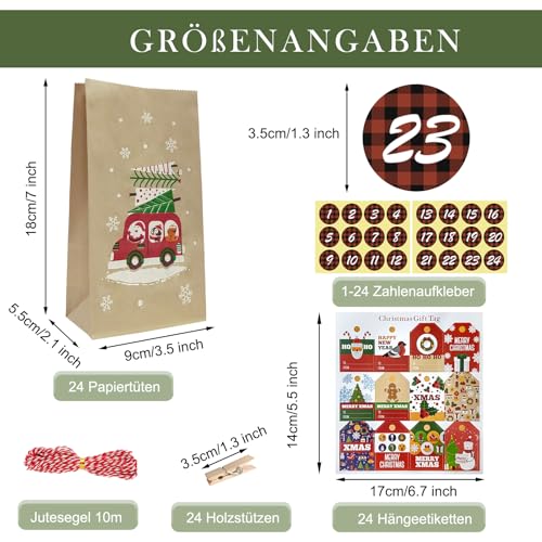 Miniatura 2 de Calendario De Adviento Para Rellenar, Bolsas De Adviento 2025 Para Rellenar Con 24 Bolsas De Papel, Calendario Navideño Diy Para Rellenar Tú Mismo Marrón Cuerda De Color