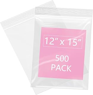 iMailer - 500 Pcs- 12" x 15" Large Plastic Zip Poly Bags- Clear Zip Storage Bag for Clothing, T-Shirts, Pants