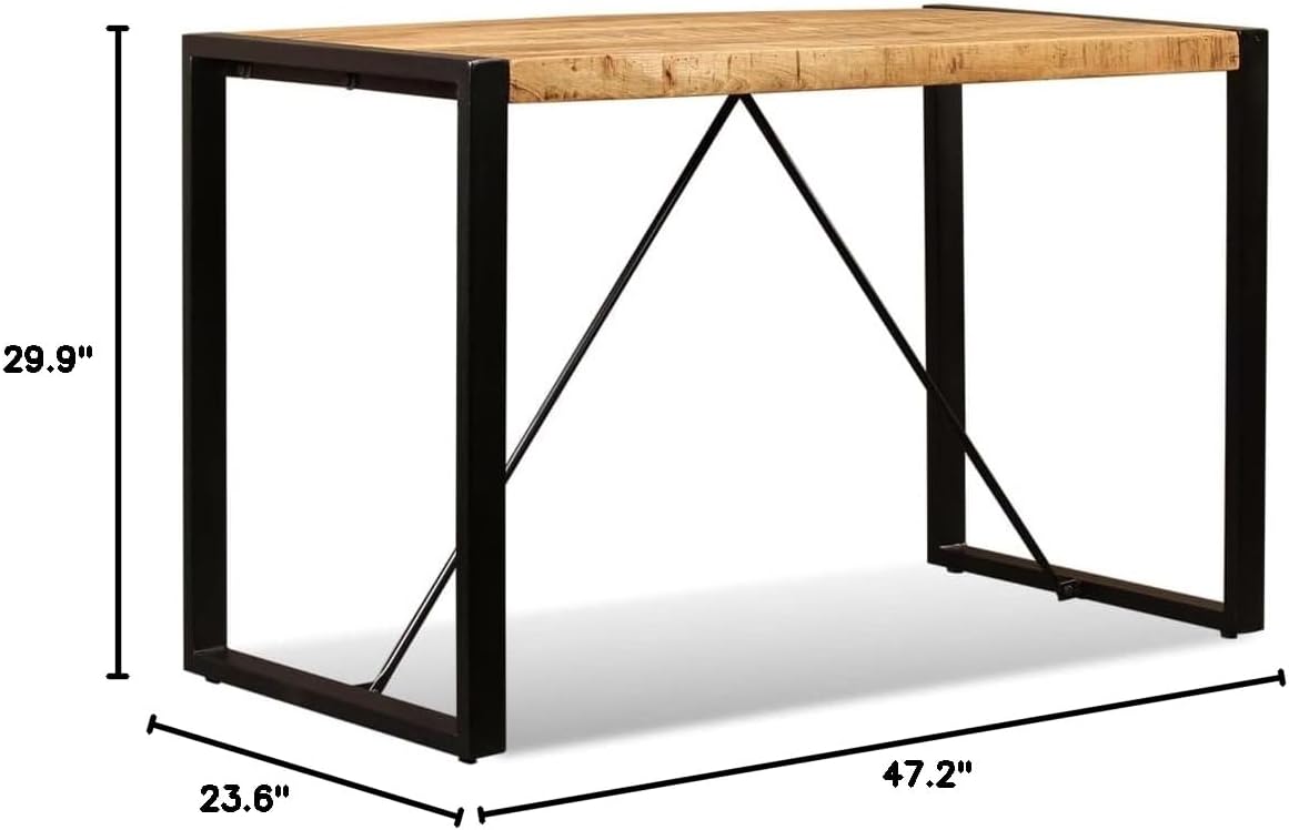 Industrial Style Solid Mango Wood Dining Table with Powder-Coated Steel Frame, 47.2 Inches Long, Seats 4 People, Brown and Black Finish for Modern Rustic Dining Room