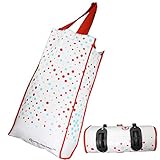 Trolley Bag with Two Rolling Wheels, Portable Shopping Grocery Foldable Cart, Reusable Lightweight Collapsible Bags for Women and Seniors Stairs Climbing (Red Spot)
