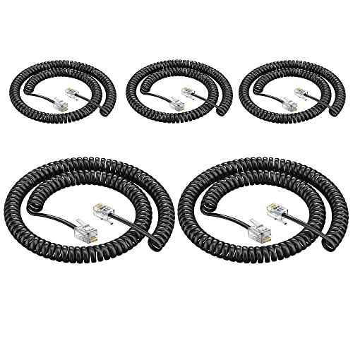 Ubramac Telephone Handset Cord,Coiled Wire 5 Pack 8Ft Uncoiled / 1.4Ft Coiled Landline Phone Handset Cable Rj9 4P4C Telephone Accessory -5 Pack #TOP6