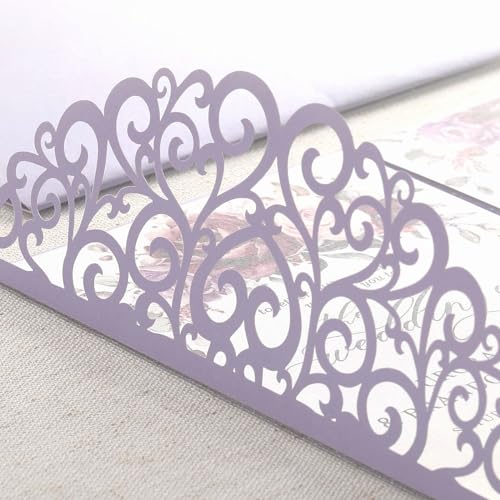 50PCS Purple Laser Cut Wedding Invitations with Envelopes and RSVP Cards by AdasBridal - Used condition - Image 5