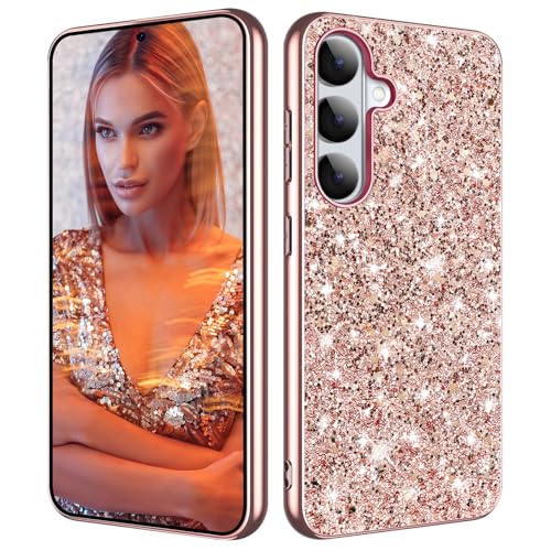Galaxy S26 Glitter Case for Samsung Galaxy S26 5G Phone Case for Women Girls, Slim Ultra Thin Matte Back Shockproof Full Body Protective Cover for Samsung S26 5G, Crystal Bling Case, 2026 (Rose Gold) by Gxmeuie - Used condition - US$11.26