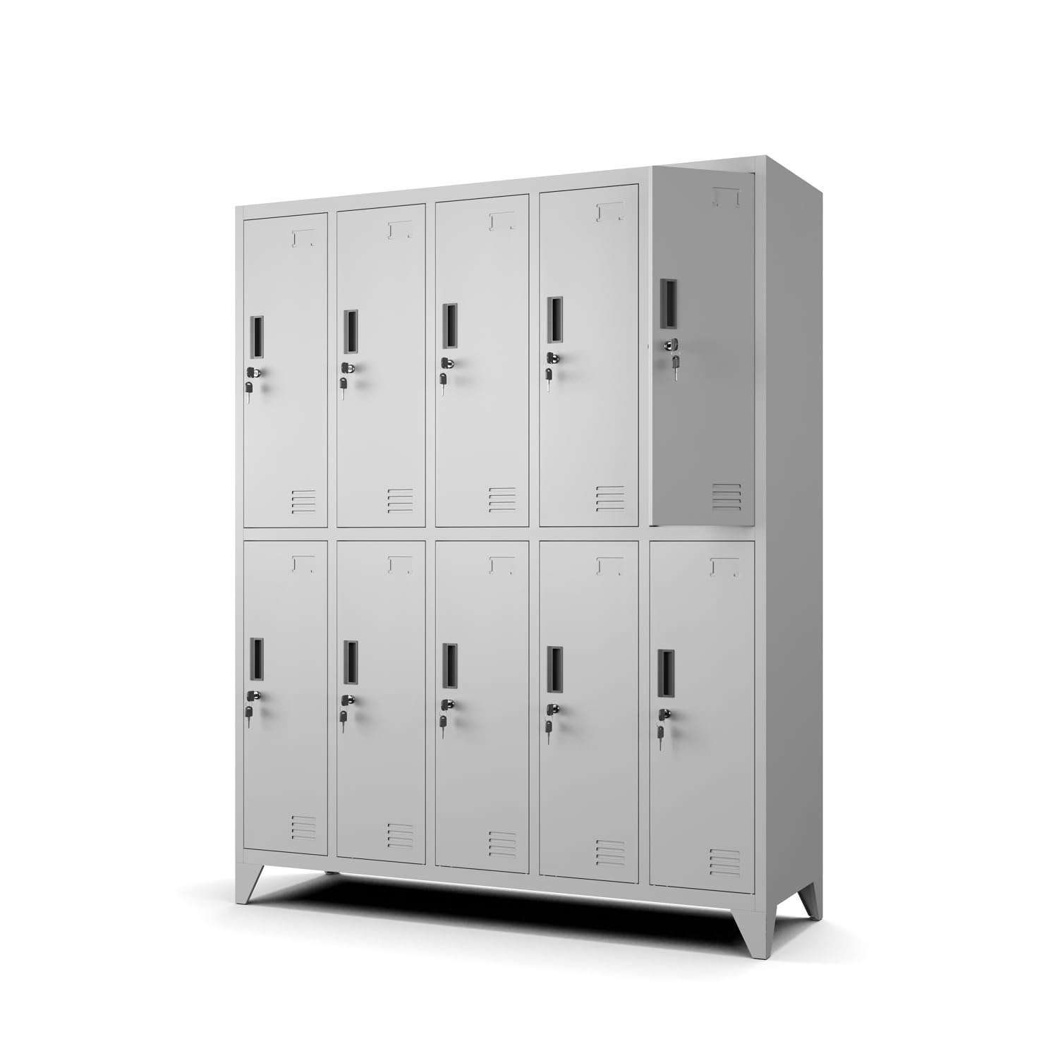 Muralo Armario Metálico de 10 Compartimentos 172x136x45 cm - Gris | Acero con recubrimiento en polvo, cerradura de cilindro y ranuras de ventilación, ideal para vestuarios, gimnasio y escuela