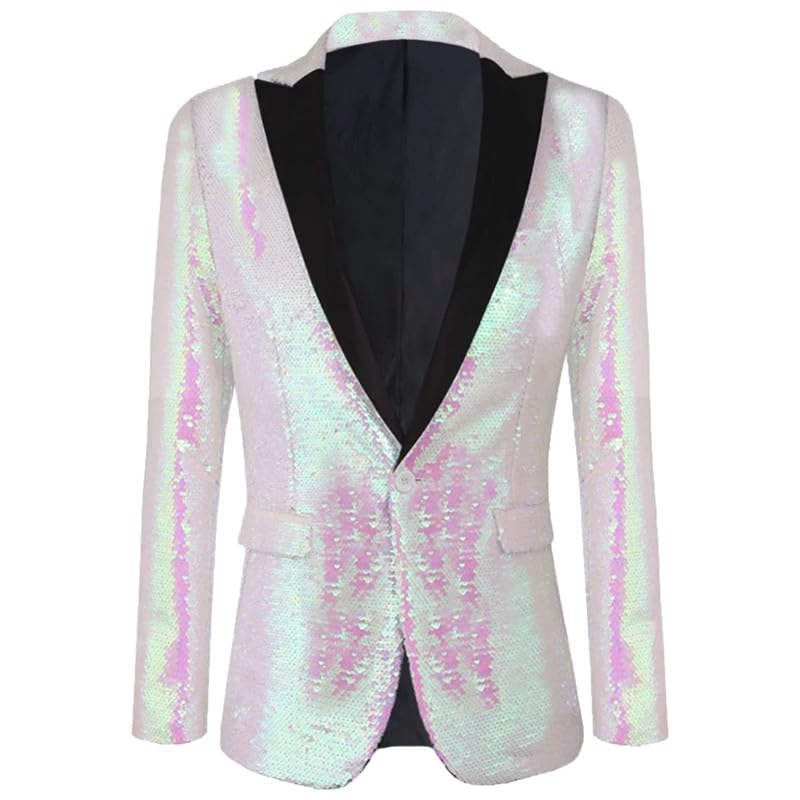 Men's Casual Sequin Blazer One Button Shiny Prom Jacket Lightweight Sport Coat for Wedding Party - Main Image