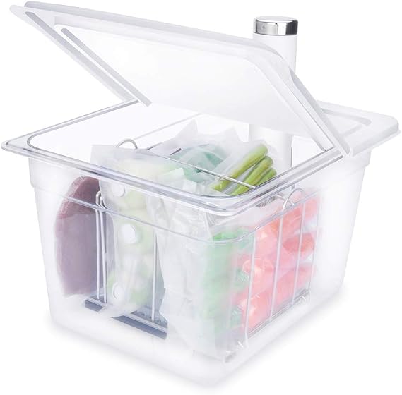 حاوية Vide Vide من EVERIE Sous 12 Quart مع غطاء مفصلي و Sous Vide Rack متوافق مع Breville Joule