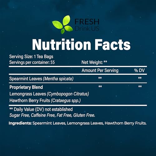 Image of FreshDrinkUS, Premium 75 Tea Bags Better Sleep Herbal Tea | Caffeine-Free Loose Leaf Blend with Spearmint Leaves, Lemongrass Leaves, and Hawthorn Berry - Naturally Refreshing and Aromatic.