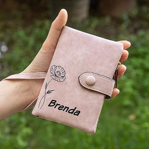 Personalized Birth Flower Wallet for Women, Custom Name Leather Tri-Fold Wallet Card Holder, Birthday Gift for Mom, Girlfriend, Friends2