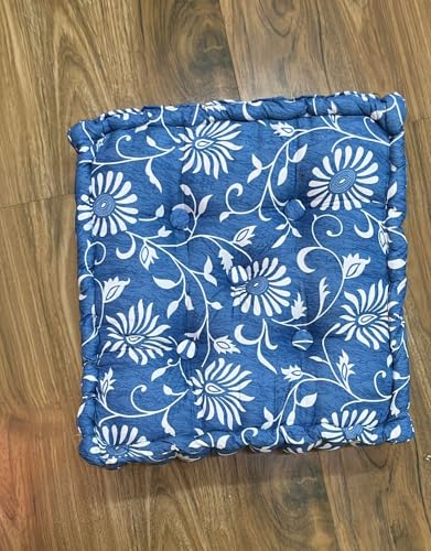 Image of Amazon Brand - Umi Chair Cushion Comfortable Thick Tufted Seat Cushion Cushion for Meditation,Floor Cushion for Sitting in Living Room,Indoor Pads Seat Set of 1,16X16(Inches) (Blue;White)