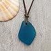 YInahawaii Handmade leather cord puff sea glass necklace, unisex jewelry, (Hawaii Gift Wrapped, Customizable Gift Message)… (Teal)