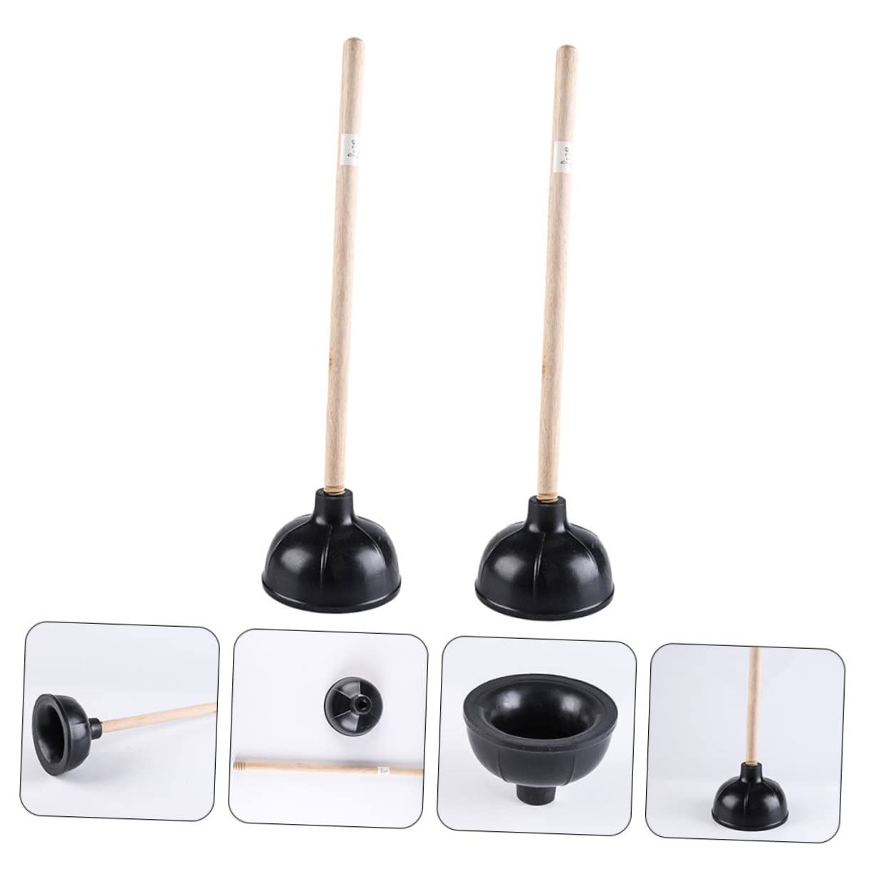 SHINEOFI 2 Desatascadores de Goma Mango de Madera, Herramienta de Limpieza para Baño y Fregadero, Negro, Ligero y Fácil de Limpiar