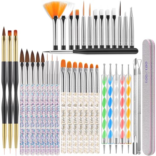 41Pcs Nail Art Brushes Set, Nail Dotting Tools Drawing Pens, Nail Art Design Pen Painting Tools, Uv Gel Nail Brush, Nail File Cuticle Pusher for Salons & Home DIY Manicure