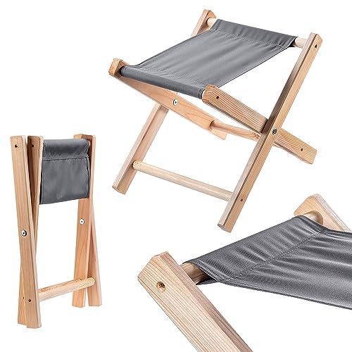 KADAX Klapphocker, 40x31x31cm Hocker aus Holz, Klappstuhl bis 100kg Trag-Last, Faltstuhl für Garten, Balkon, Terrasse und Camping, Sitzhocker (Grau)
