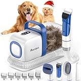 buenkee Dog Grooming Kit with Vacuum, All-in-One Pet Grooming Vacuum for Dogs and Cats, Low Noise Pet Hair Clipper & Shedding Brush, Dog Hair Remover, Cat Pet Groomer Set with Cleaning Brushes, White
